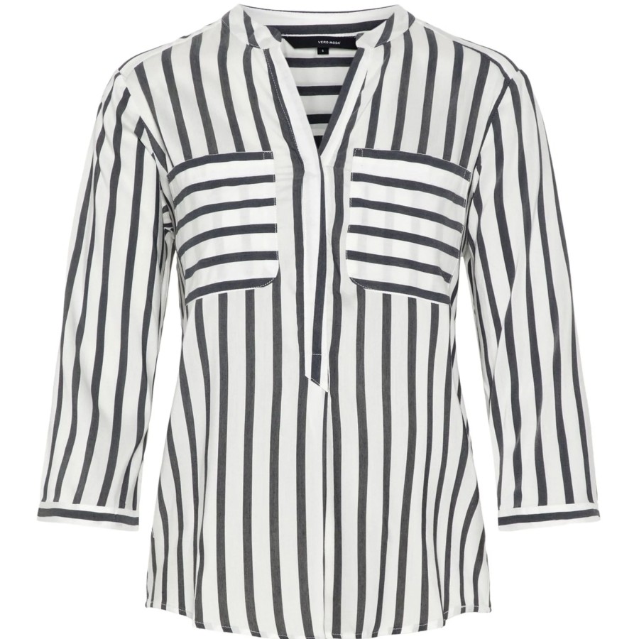 Frauen Vero Moda Blusen | Vero Moda Vmerika Stripe 3/4 Sh Bluse Mit 3/4 Arm