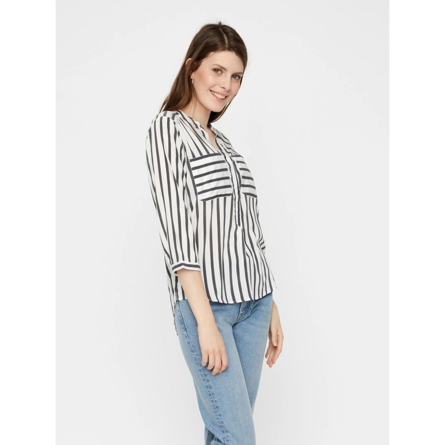 Frauen Vero Moda Blusen | Vero Moda Vmerika Stripe 3/4 Sh Bluse Mit 3/4 Arm