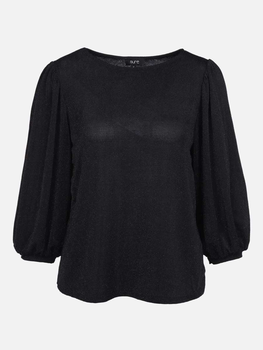 Frauen Sure Shirts & Tops | Damen Lurex-Shirt Mit 3/4 Arm