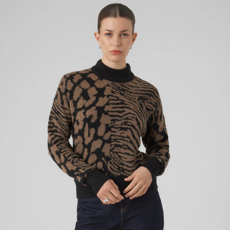 Frauen Vero Moda Pullover & Cardigans | Vero Moda Vmvera Animal Ls High Strickpullover