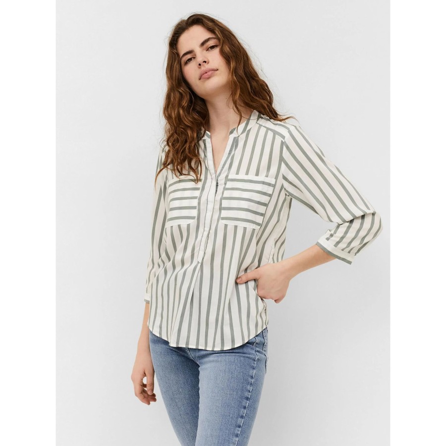 Frauen Vero Moda Blusen | Vero Moda Vmerika Stripe 3/4 Sh Bluse