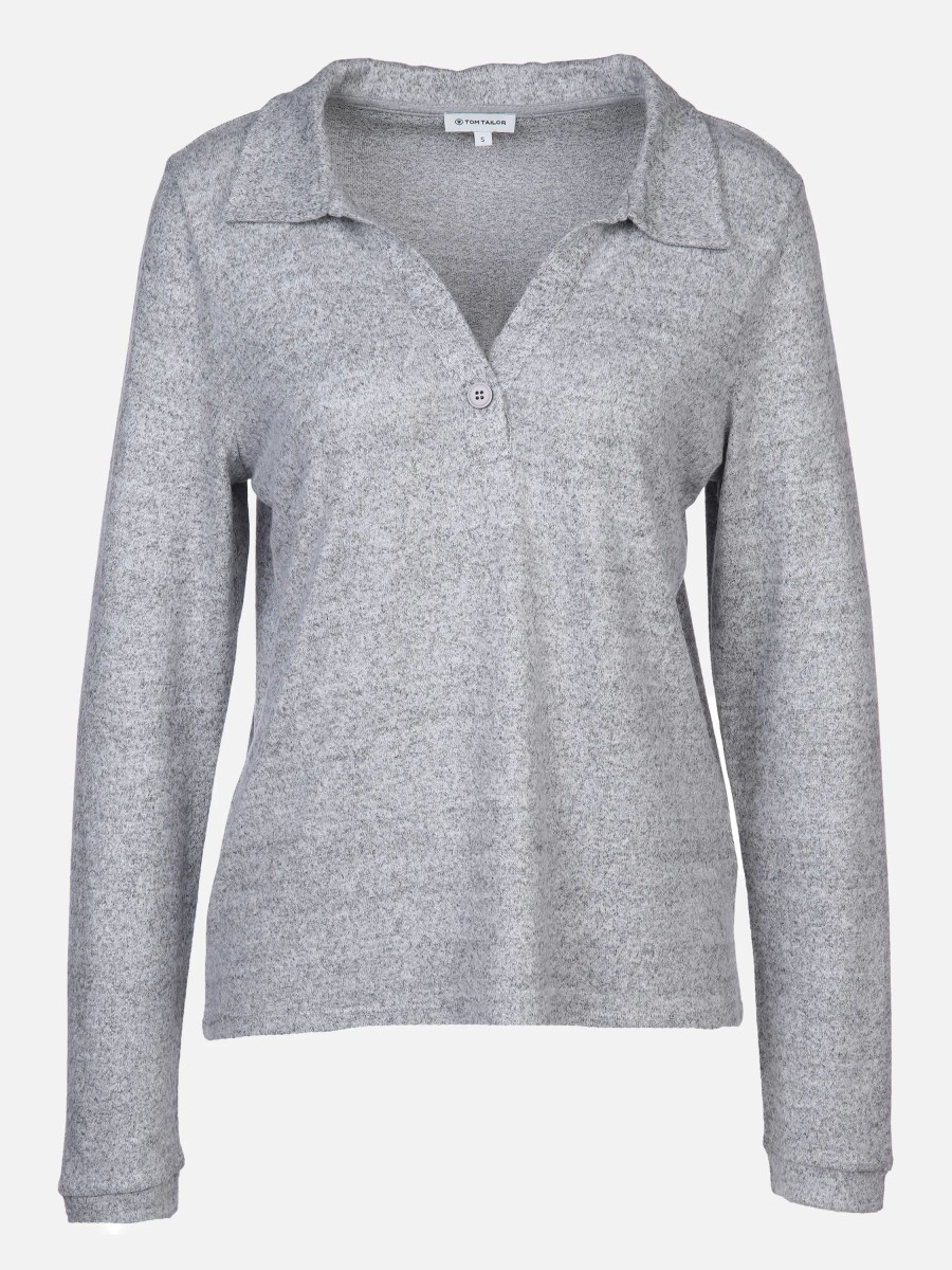 Frauen Tom Tailor Shirts & Tops | Damen Poloshirt Mit Langen Armeln