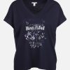 Frauen edc Shirts & Tops | Damen Shirt Mit Frontprint Und V-Ausschnitt